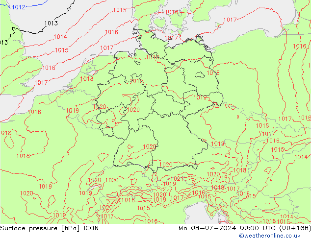 Luchtdruk (Grond) ICON ma 08.07.2024 00 UTC