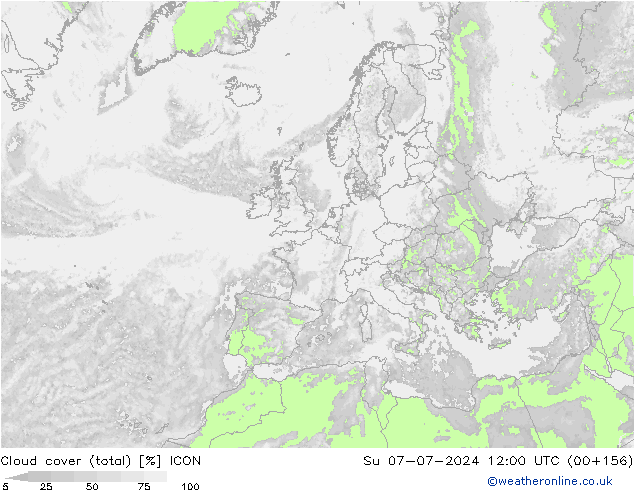 Bewolking (Totaal) ICON zo 07.07.2024 12 UTC
