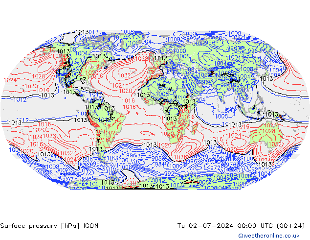 Luchtdruk (Grond) ICON di 02.07.2024 00 UTC