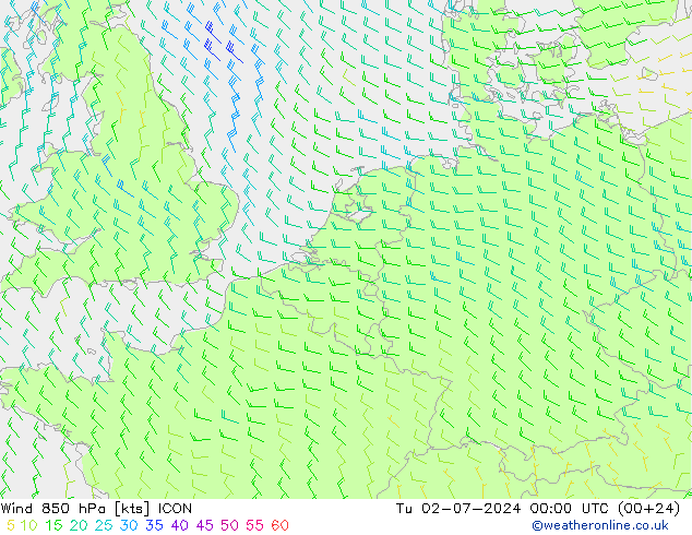 Wind 850 hPa ICON di 02.07.2024 00 UTC