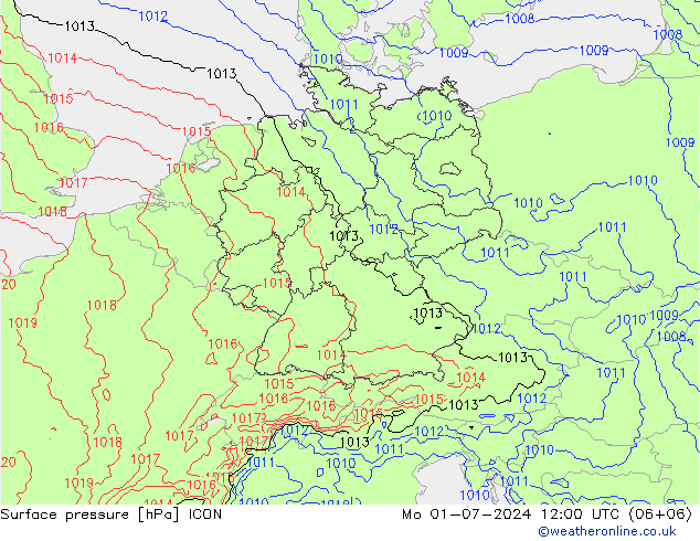 Luchtdruk (Grond) ICON ma 01.07.2024 12 UTC