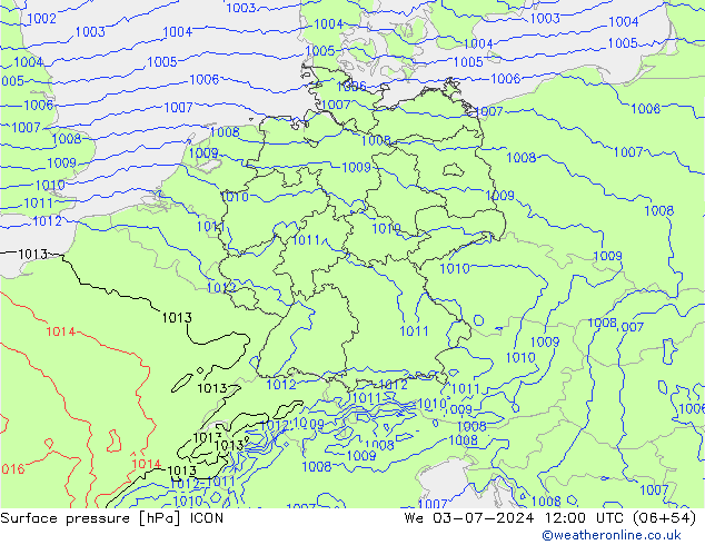 Luchtdruk (Grond) ICON wo 03.07.2024 12 UTC
