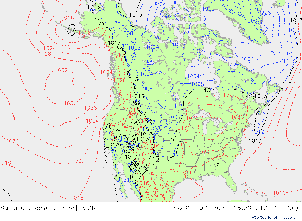 地面气压 ICON 星期一 01.07.2024 18 UTC
