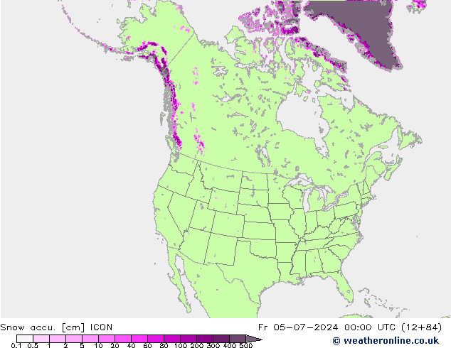 Totale sneeuw ICON vr 05.07.2024 00 UTC