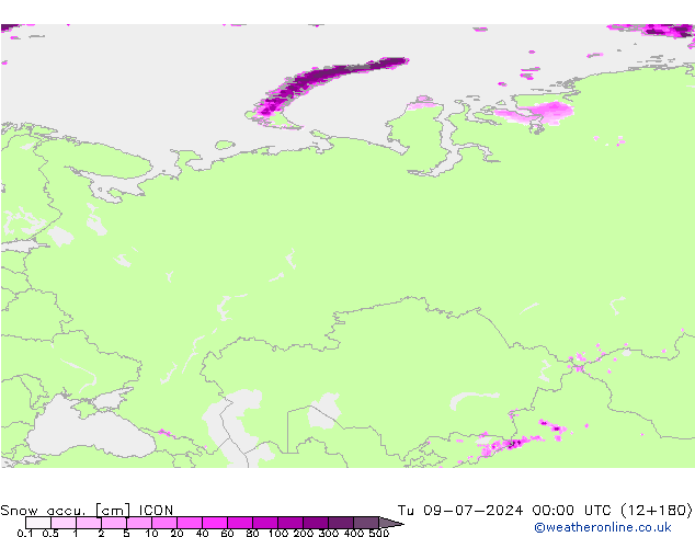 Totale sneeuw ICON di 09.07.2024 00 UTC