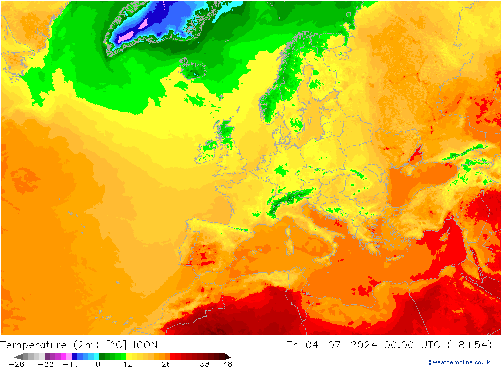Temperatuurkaart (2m) ICON do 04.07.2024 00 UTC