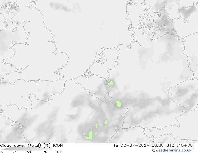 Bewolking (Totaal) ICON di 02.07.2024 00 UTC