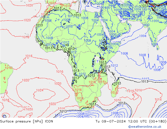 Luchtdruk (Grond) ICON di 09.07.2024 12 UTC