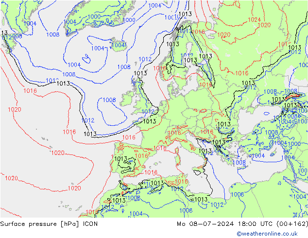 Luchtdruk (Grond) ICON ma 08.07.2024 18 UTC
