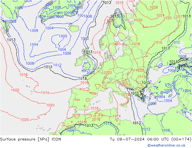 Luchtdruk (Grond) ICON di 09.07.2024 06 UTC