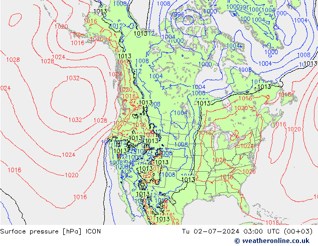 地面气压 ICON 星期二 02.07.2024 03 UTC