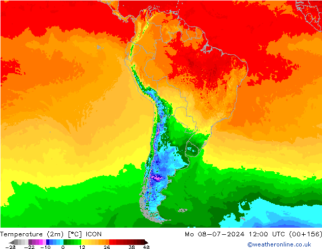 Temperatuurkaart (2m) ICON ma 08.07.2024 12 UTC