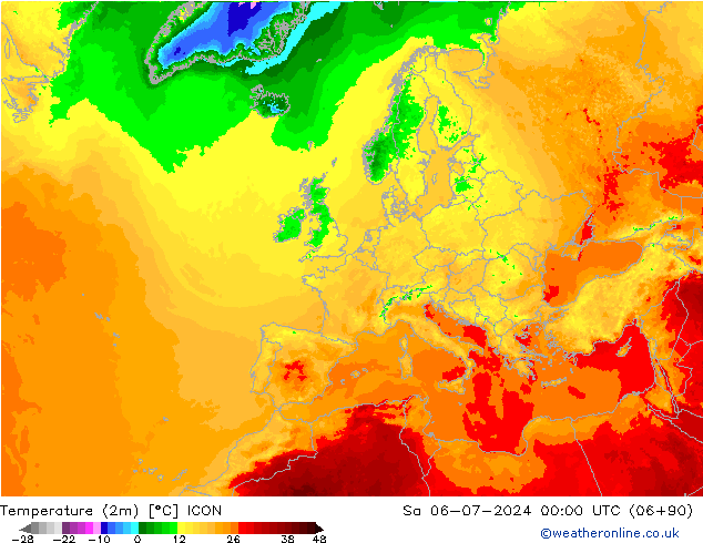 温度图 ICON 星期六 06.07.2024 00 UTC