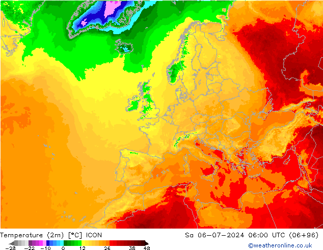 Temperatuurkaart (2m) ICON za 06.07.2024 06 UTC