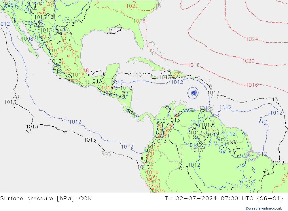 Luchtdruk (Grond) ICON di 02.07.2024 07 UTC