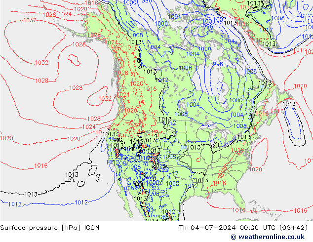 地面气压 ICON 星期四 04.07.2024 00 UTC