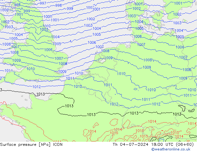 Luchtdruk (Grond) ICON do 04.07.2024 18 UTC