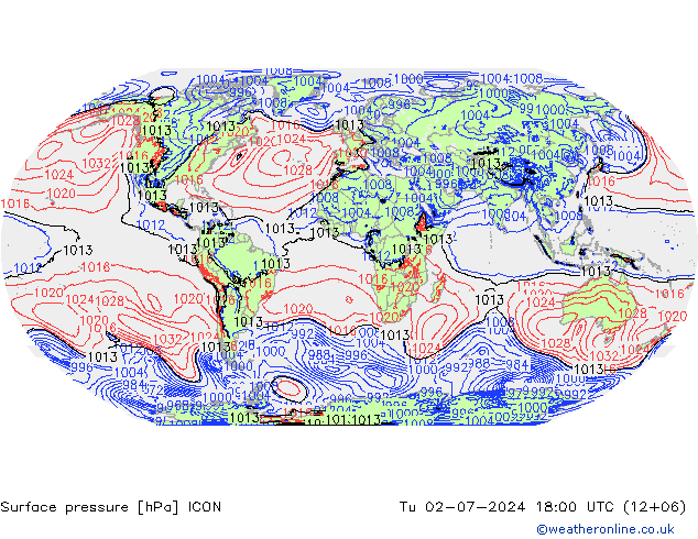 地面气压 ICON 星期二 02.07.2024 18 UTC