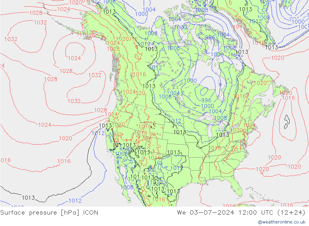 地面气压 ICON 星期三 03.07.2024 12 UTC
