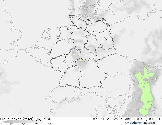 Bewolking (Totaal) ICON wo 03.07.2024 06 UTC