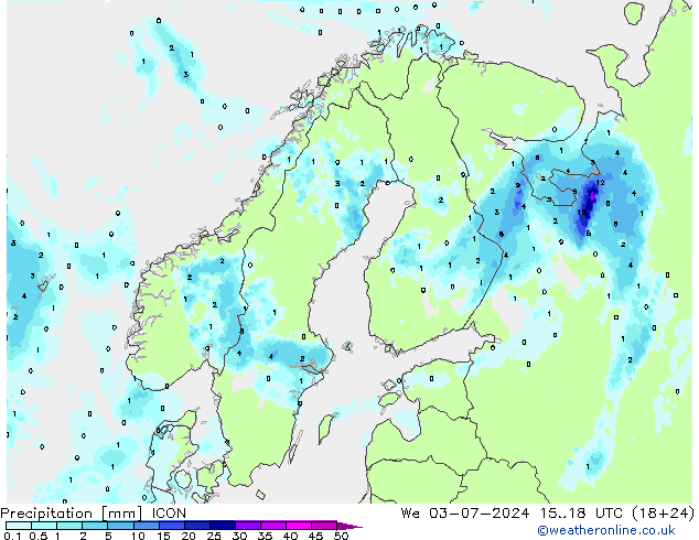 降水 ICON 星期三 03.07.2024 18 UTC