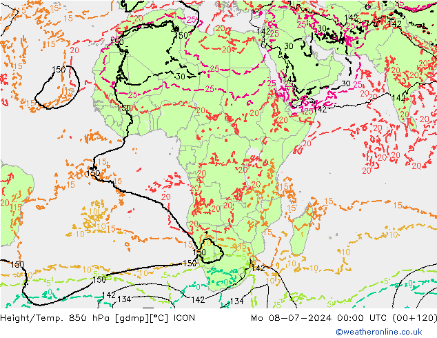 Hoogte/Temp. 850 hPa ICON ma 08.07.2024 00 UTC