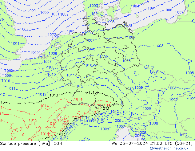 Luchtdruk (Grond) ICON wo 03.07.2024 21 UTC