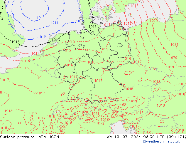 Luchtdruk (Grond) ICON wo 10.07.2024 06 UTC