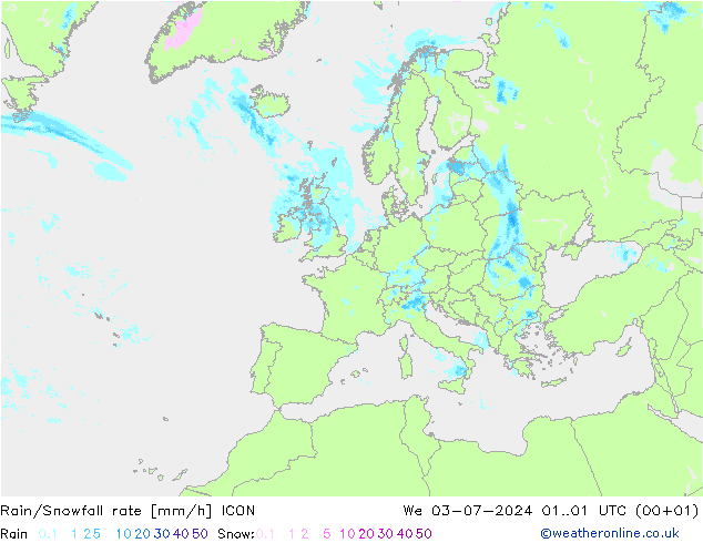 Regen/Sneeuwval ICON wo 03.07.2024 01 UTC