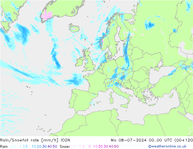 Regen/Sneeuwval ICON ma 08.07.2024 00 UTC