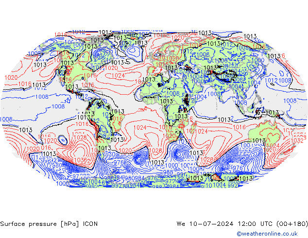 Luchtdruk (Grond) ICON wo 10.07.2024 12 UTC