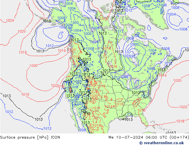 地面气压 ICON 星期三 10.07.2024 06 UTC
