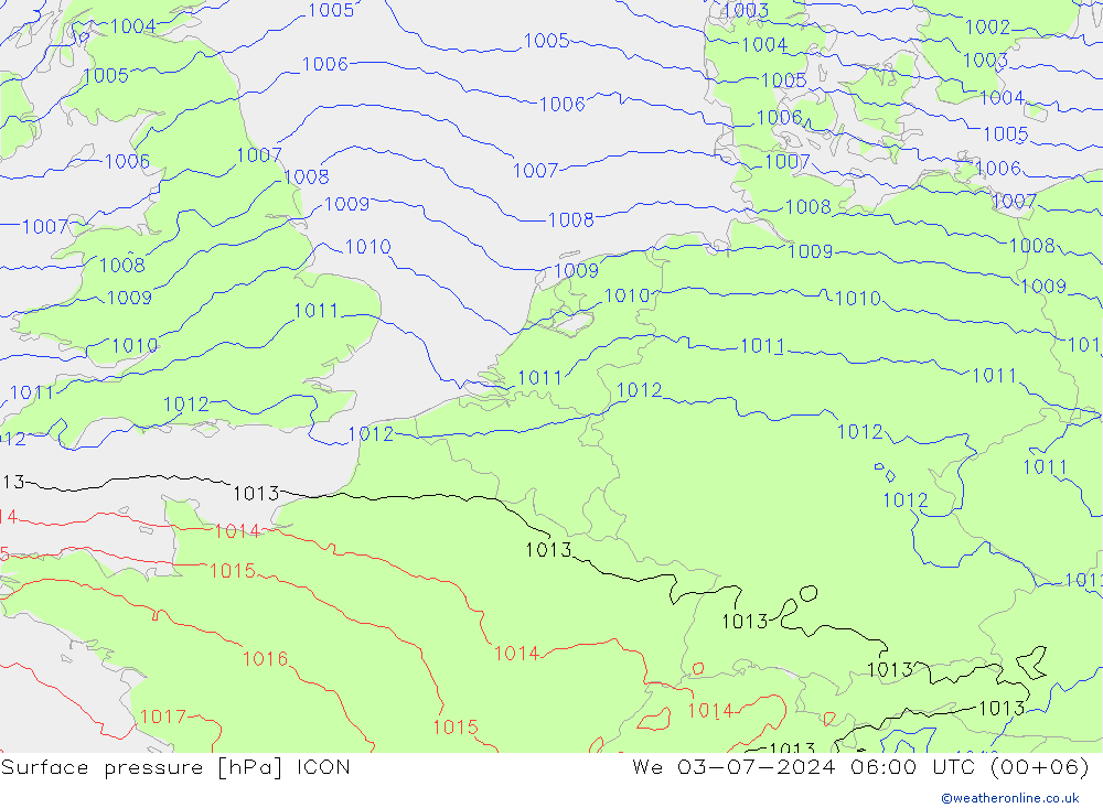 Luchtdruk (Grond) ICON wo 03.07.2024 06 UTC