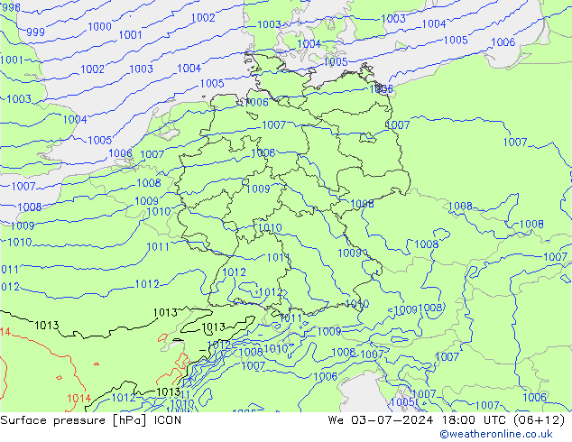 Luchtdruk (Grond) ICON wo 03.07.2024 18 UTC