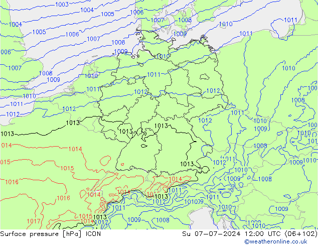 Luchtdruk (Grond) ICON zo 07.07.2024 12 UTC