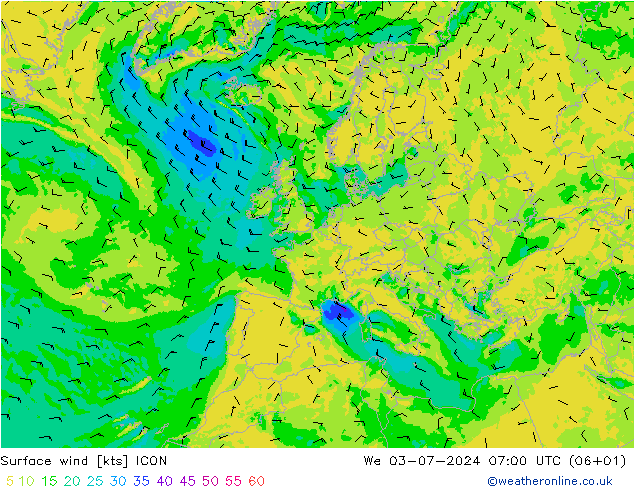 风 10 米 ICON 星期三 03.07.2024 07 UTC