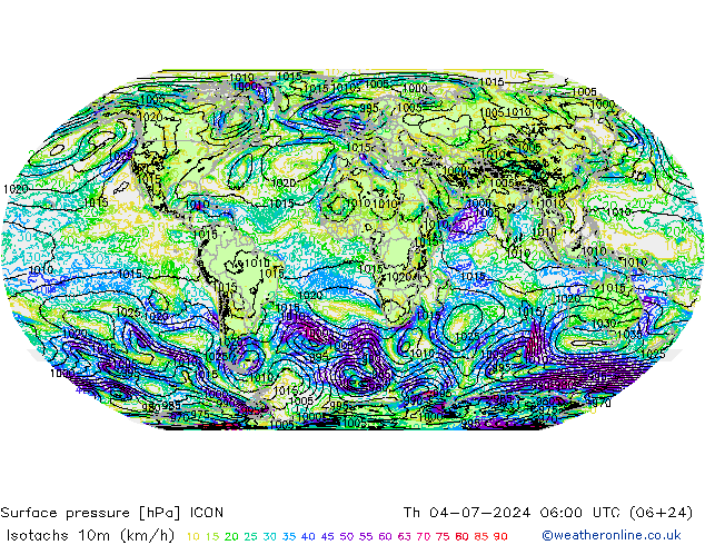 Isotachen (km/h) ICON do 04.07.2024 06 UTC