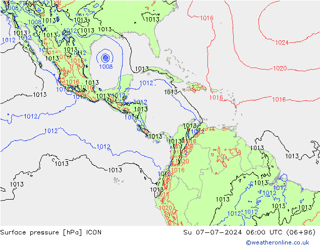 Luchtdruk (Grond) ICON zo 07.07.2024 06 UTC