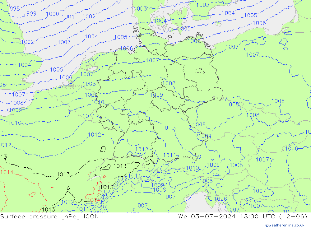 地面气压 ICON 星期三 03.07.2024 18 UTC
