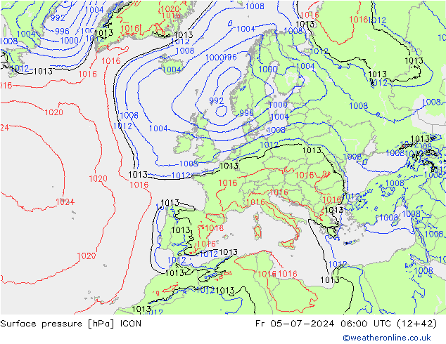 地面气压 ICON 星期五 05.07.2024 06 UTC