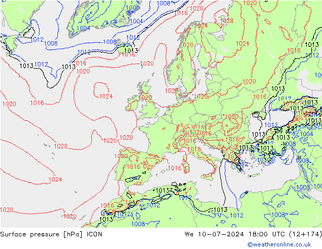 Luchtdruk (Grond) ICON wo 10.07.2024 18 UTC