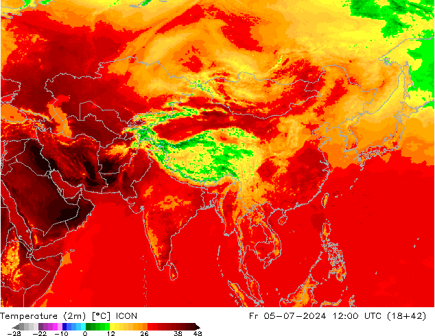Temperatuurkaart (2m) ICON vr 05.07.2024 12 UTC