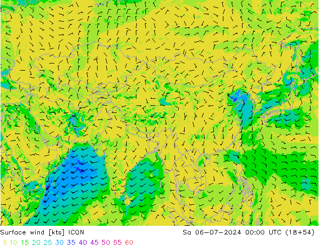 Wind 10 m ICON za 06.07.2024 00 UTC