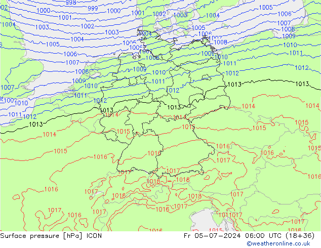 Luchtdruk (Grond) ICON vr 05.07.2024 06 UTC