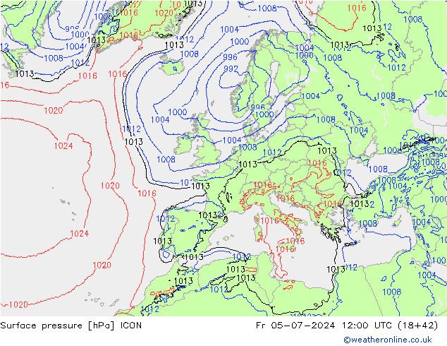 地面气压 ICON 星期五 05.07.2024 12 UTC