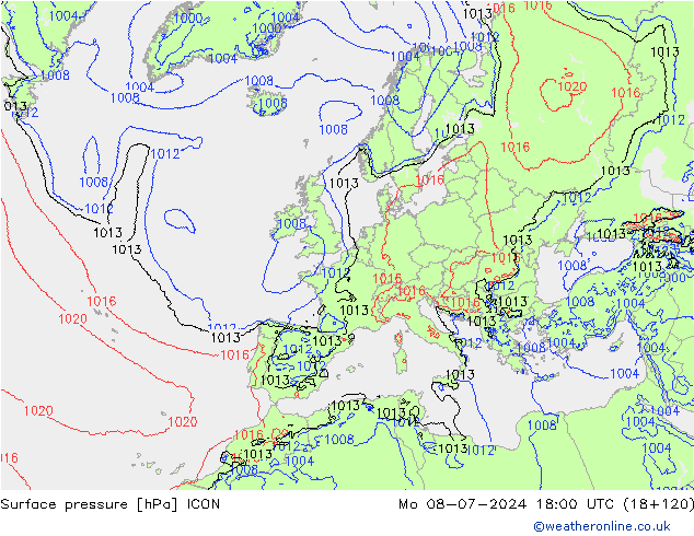 Luchtdruk (Grond) ICON ma 08.07.2024 18 UTC