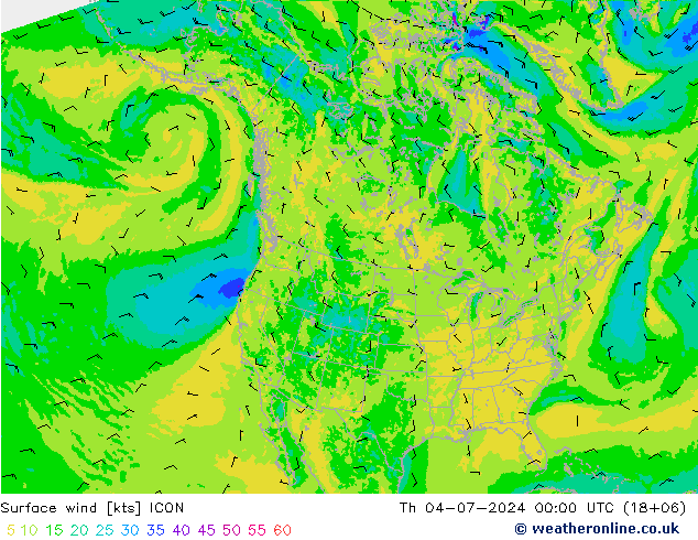 风 10 米 ICON 星期四 04.07.2024 00 UTC