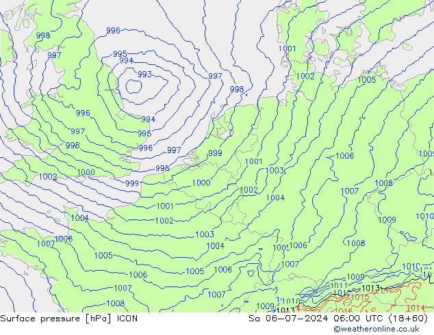 地面气压 ICON 星期六 06.07.2024 06 UTC