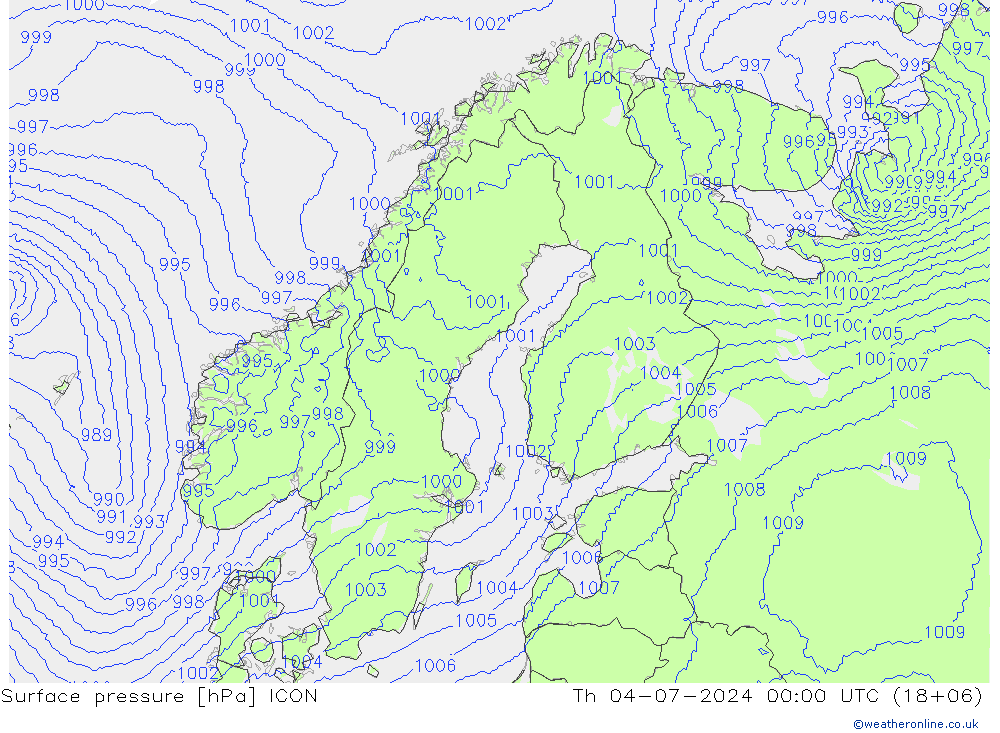 Luchtdruk (Grond) ICON do 04.07.2024 00 UTC