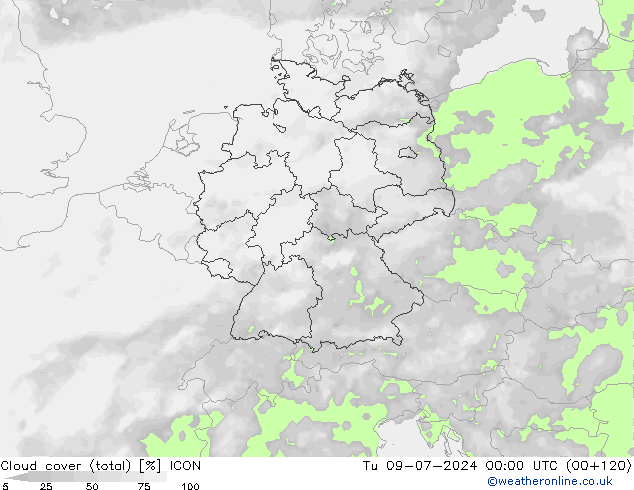 Bewolking (Totaal) ICON di 09.07.2024 00 UTC